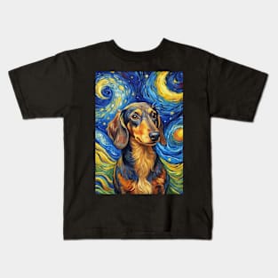 Dachshund Dog Breed Painting in a Van Gogh Starry Night Art Style Kids T-Shirt